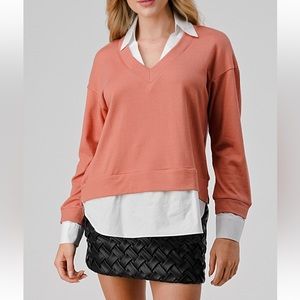 37 V Neck Shirt Contrast Sweater Long Sleeve Top